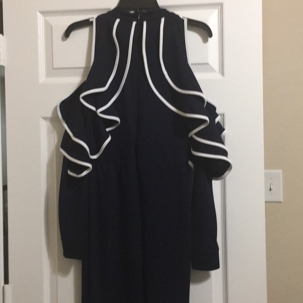 Navy Blue Ruffle Jumpsuit - Picture 3 of 4